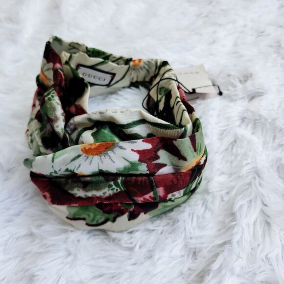 Gucci Floral Print Silk Headband Ivory NWT size Medium - Picture 2 of 10